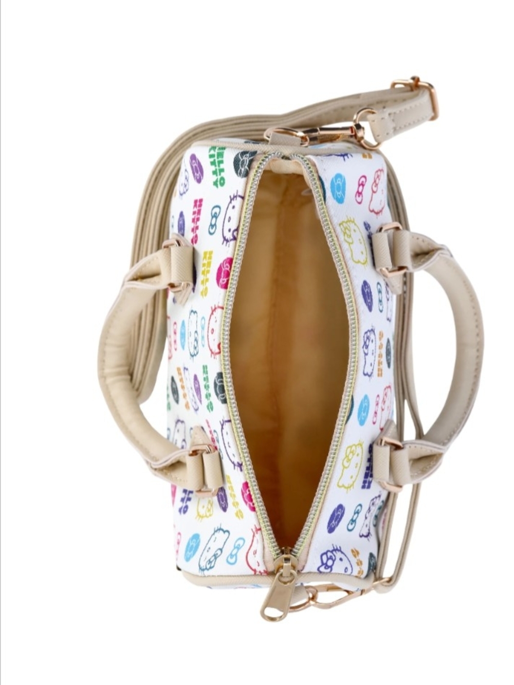 Hello Kitty Multicolor Mini Crossbody Bag w/Metal Feet Beige Trim Sanrio Gift - Picture 3 of 8